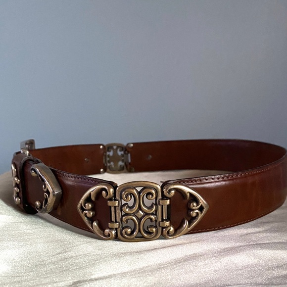 Brighton Belt Brown Leather & Ornate Silver Link Sz M 49809 - Picture 2 of 7